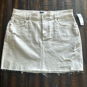 Gap White Denim Distressed Mini Skirt